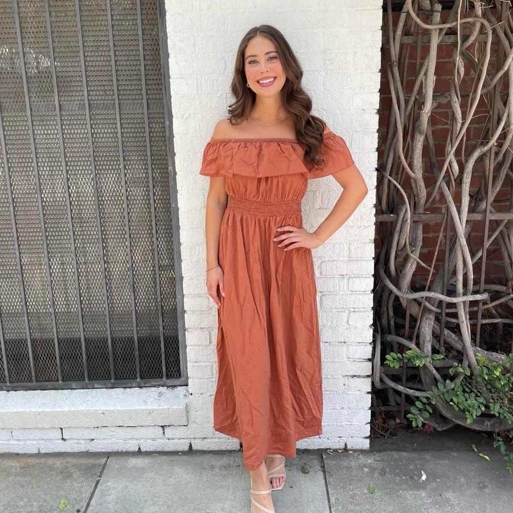 Old Navy off the shoulder copper bohemian midi dress sz L /fits s-L
